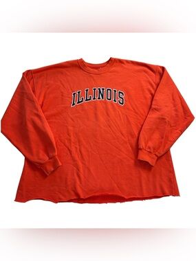 VTG 90s University of Illinois Fighting Illini Crewneck XL Orange Raw Hem Dodger